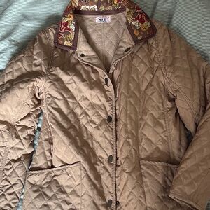 Brown Quilted Barn Jacket with Patterned Collar Vintage